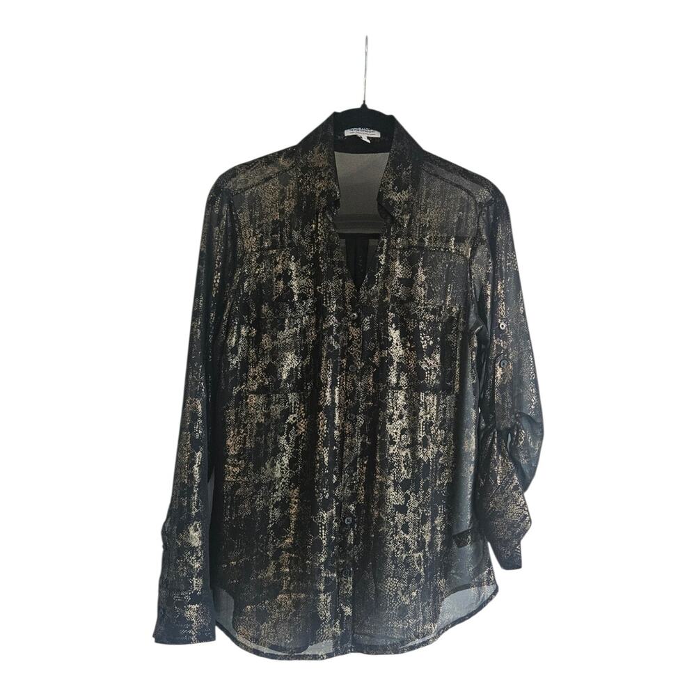 Express Portofino Limited Edition Womens SMALL Button-Up Black Gold Sheer L/S